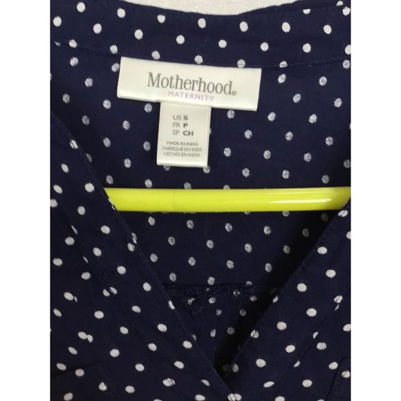 Motherhood Long Sleeve V-Neck Small Blue W/White Polka dots Maternity Blouse - Picture 2 of 9